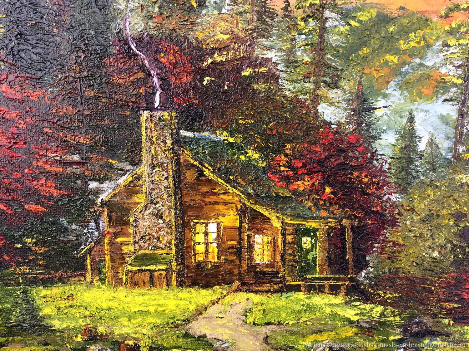 Картина дом в лесу