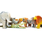 Куклы и игрушки ручной работы. Ярмарка Мастеров - ручная работа Conjunto de juguetes de madera, animales africanos. Handmade.