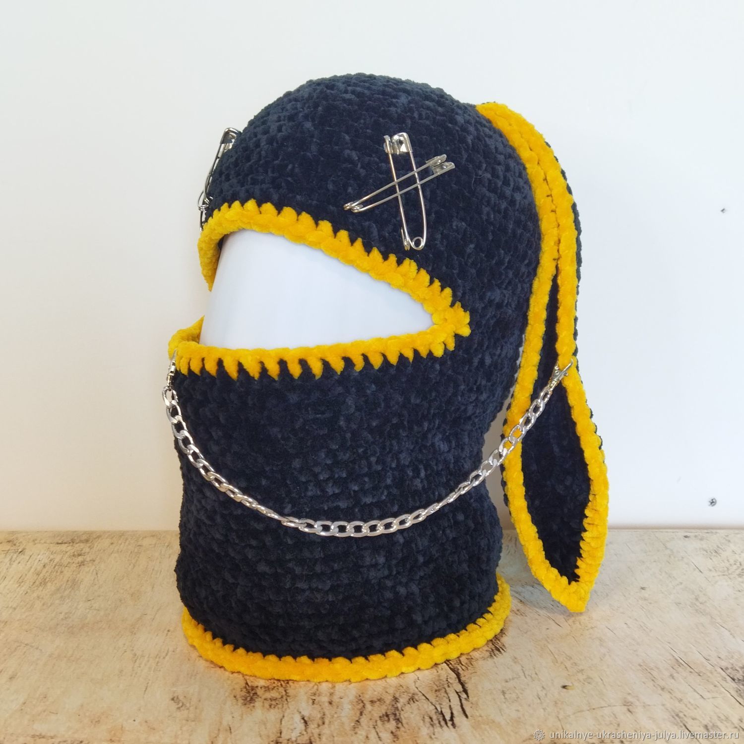 Черная балаклава с ушками зайца Готическая балаклава с флисом для зимы ...