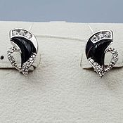 Украшения handmade. Livemaster - original item Silver earrings with black onyx and cubic zirconia. Handmade.