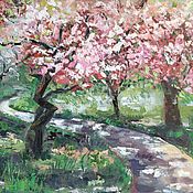 Картины и панно handmade. Livemaster - original item Painting Blooming Garden Landscape with blooming trees Spring. Handmade.