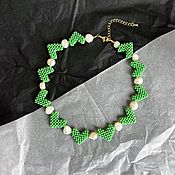 Украшения handmade. Livemaster - original item Green necklace with pearls. Light green bead choker. Handmade.