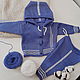 Персонализированный синий детский спортивный костюм 0-3-6м. Спортивный костюм. IrinaShHomeWorkshop HandeMade. Интернет-магазин Ярмарка Мастеров.  Фото №2