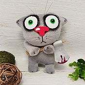 Куклы и игрушки handmade. Livemaster - original item He first started! Keychain grey cat with an axe by Vasya Lozhkin. Handmade.
