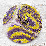 Для дома и интерьера handmade. Livemaster - original item Abstraction clock Yellow Purple wall clock Acrylic fill. Handmade.