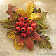 Jewelry made of leather.Brooch pin AUTUMN LEAVES.HAWTHORN. Brooches. Irina Vladi. My Livemaster. Фото №4