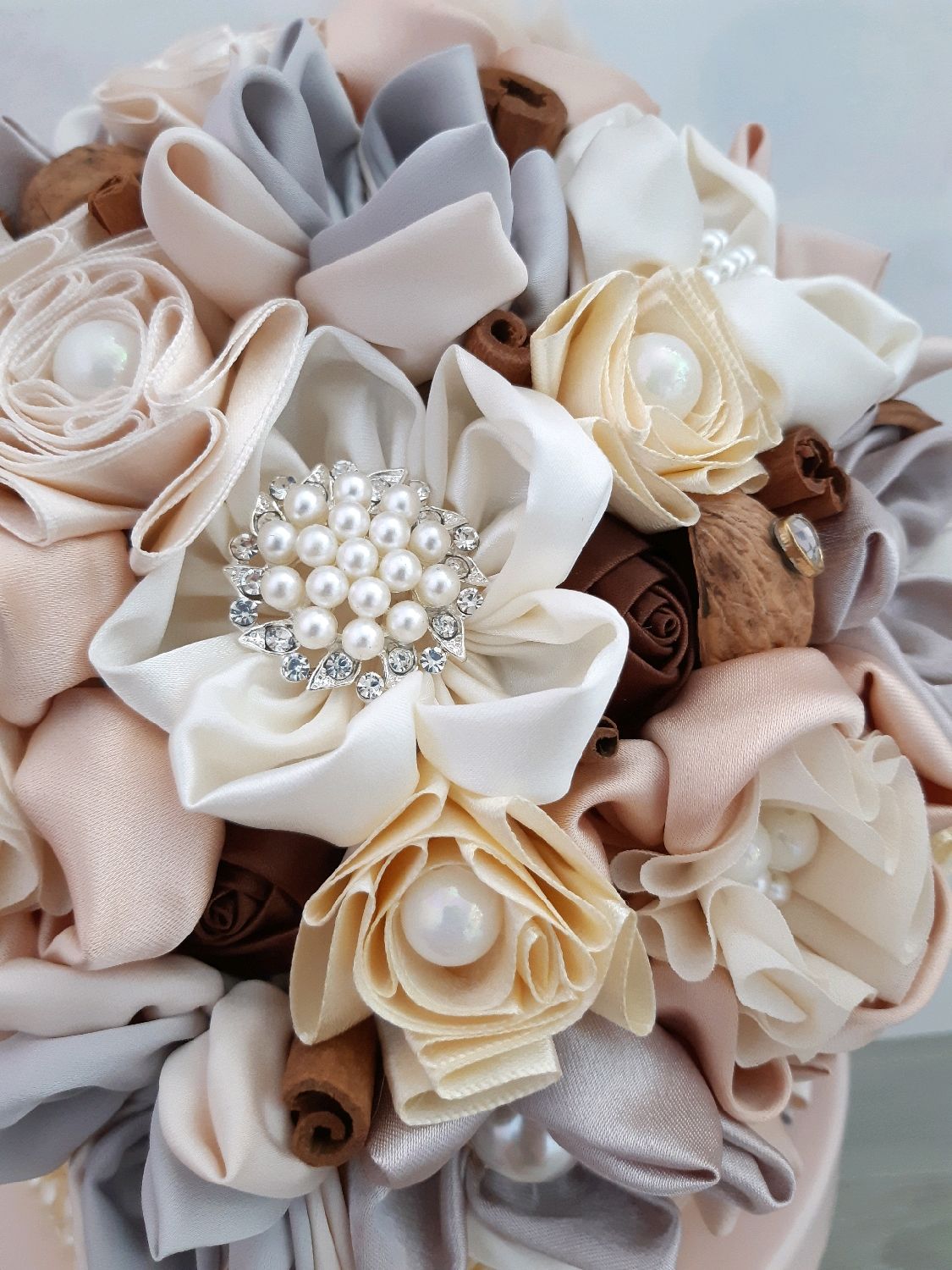 Wedding Brooch Bouquet In Cream And Natural Rustic Style