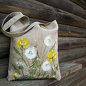 Сумки и аксессуары handmade. Livemaster - original item Linen bag with hand-painted Dandelions !!. Handmade.