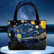 Сумки и аксессуары handmade. Livemaster - original item Copy of Leather black bag handbag Van Gogh. Starry night. Handmade.