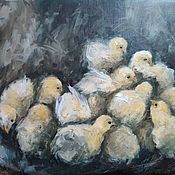 Картины и панно handmade. Livemaster - original item Chickens Oil Painting 30 x 40 cm chicks farm. Handmade.