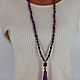 Long necklace (with pendant) from howlite and agate with silk brush, Necklace, Velikiy Novgorod,  Фото №1
