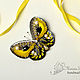 A beaded brooch Yellow butterfly hand embroidery yellow black silver, Brooches, Novosibirsk,  Фото №1