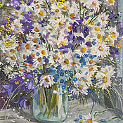 Картины и панно handmade. Livemaster - original item A painting with daisies, bells, forget-me-nots. Bouquet of flowers in gouache.. Handmade.