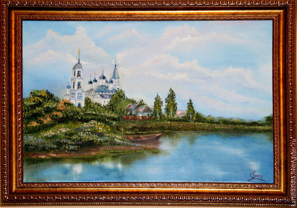 Temple by the river, oil on canvas on stretcher, oil, size 50h70
