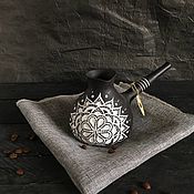 Набор. Глиняный чайник и миски кокос. Фактурная посуда