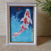 Картины и панно handmade. Livemaster - original item Koi carp fish painting, small oil painting. Handmade.