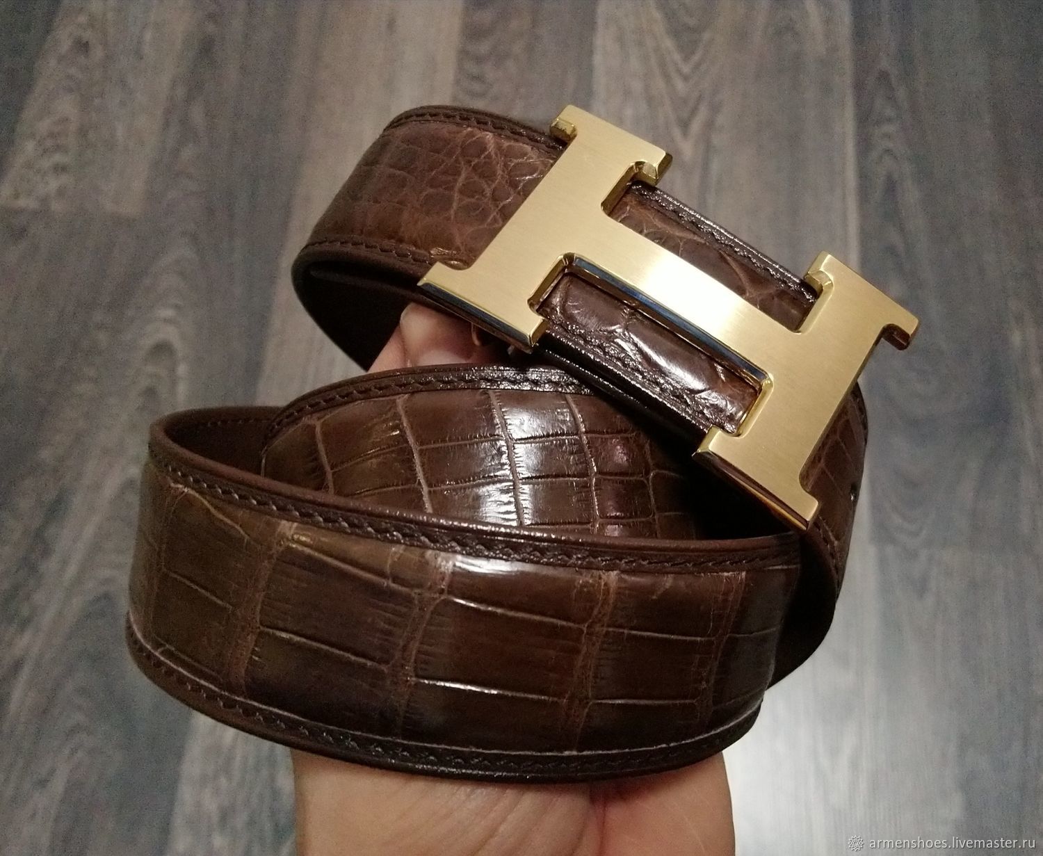 Men's belt, made of the most expensive, abdominal part of crocodile skin, Straps, St. Petersburg,  Фото №1