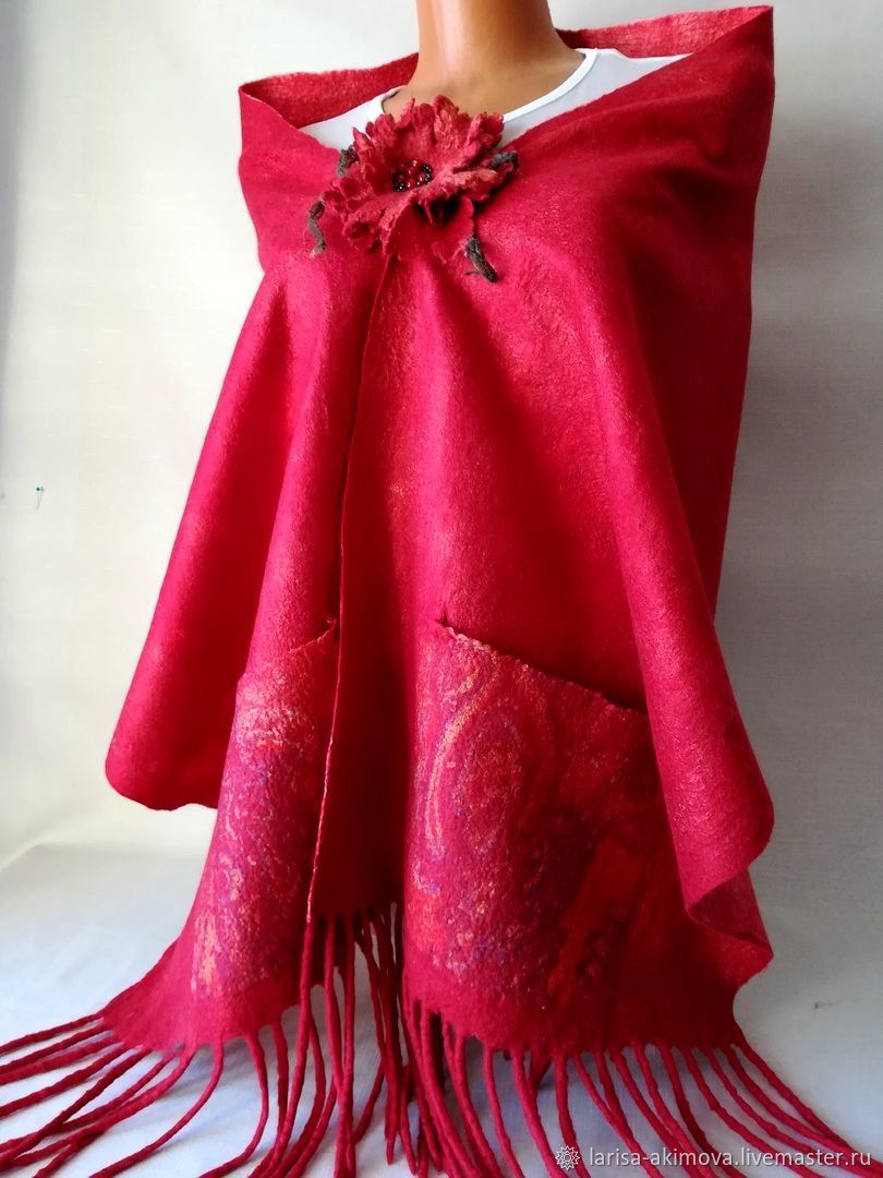Christmas felt stole made of silk and wool with pockets, 48 x 220 cm, Wraps, Berdsk,  Фото №1