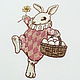 towels under the plate with the embroidery `the easter bunny` `sulkin house` embroidery workshop
