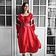 Red linen midi dress in boho style Poppies color, Dresses, Anapa,  Фото №1