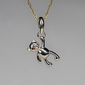Украшения handmade. Livemaster - original item Silver teddy bear pendant with rubies and diamonds. Handmade.