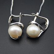 Украшения handmade. Livemaster - original item Silver earrings with white pearls 11 mm. Handmade.