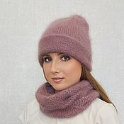 Аксессуары handmade. Livemaster - original item Knitted warm winter beanie hat and mink down snood. Handmade.