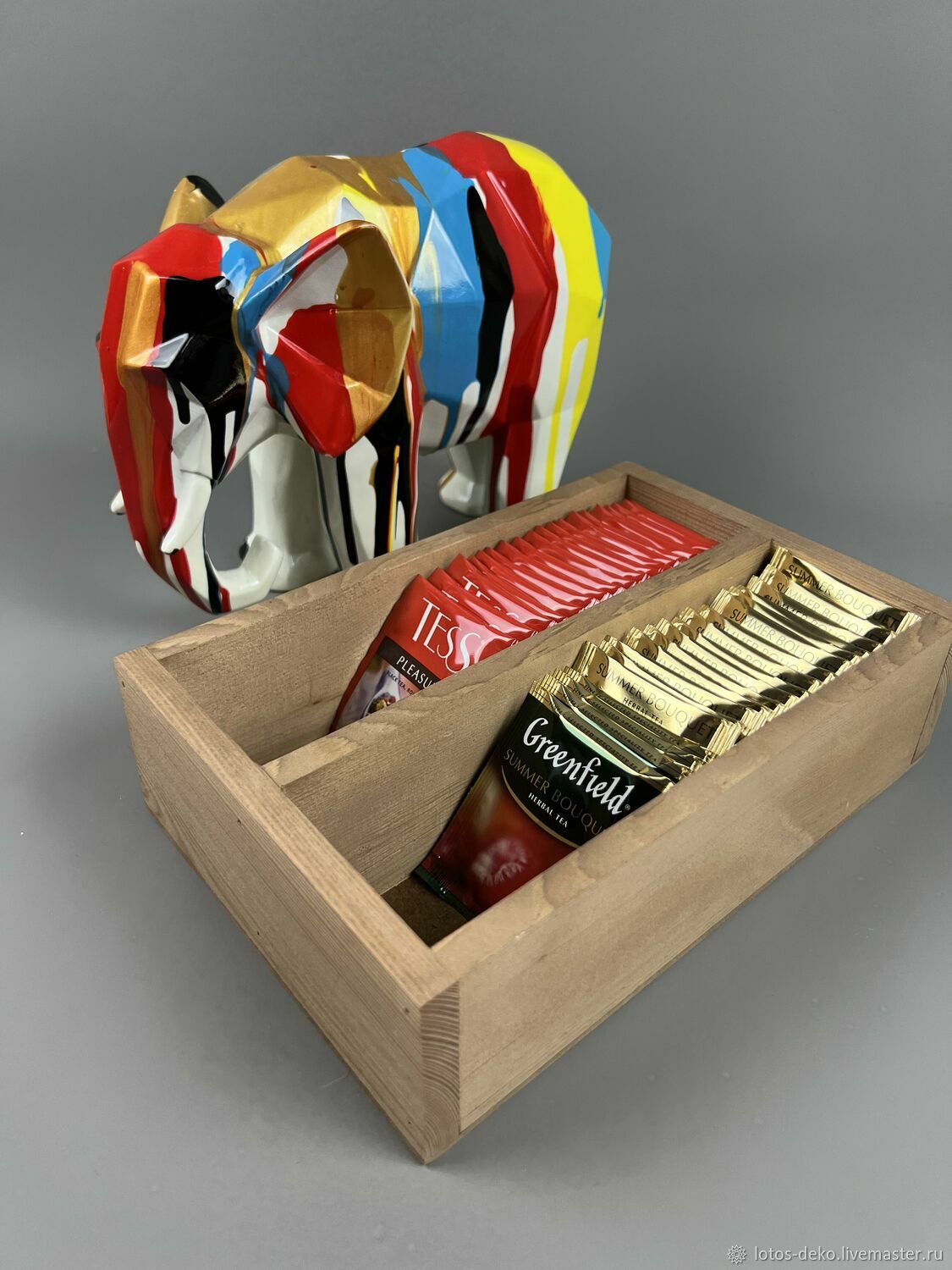 Ящик деревянный подарочный 25*17*7 два отделения чайный коричневый в ...