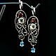 Long silver earrings, elegant silver jewelry with stones jewelry