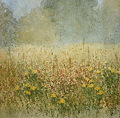 Картина акварелью "Ромашковое поле"
