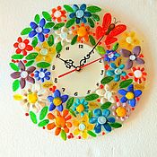 Для дома и интерьера handmade. Livemaster - original item Wall clock from color glass in the technique of fusing Spring. Handmade.