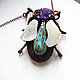 Wire wrapped pendant "A fly", copper, mother of pearl, amethyst. Pendants. IVA rainbow art. Online shopping on My Livemaster.  Фото №2