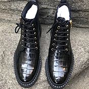Обувь ручной работы handmade. Livemaster - original item Men`s shoes made of crocodile belly, zip and cords, black color.. Handmade.