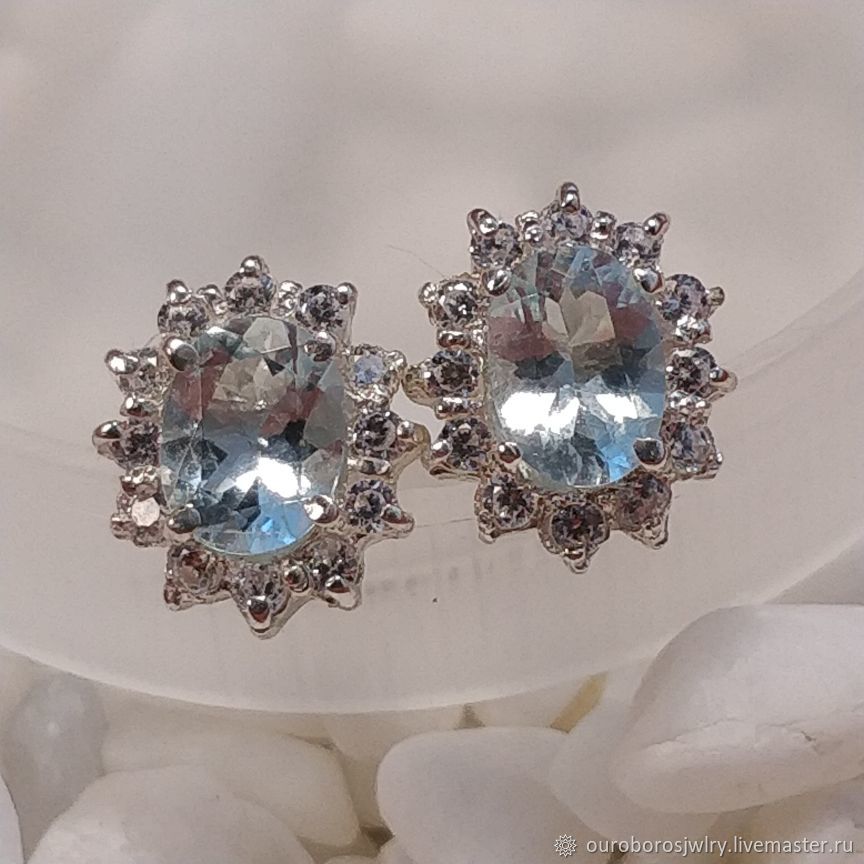 Silver earrings with aquamarine, Earrings, Novosibirsk,  Фото №1