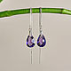 Delicate 925 silver threaded earrings with Swarovski crystals, Thread earring, Moscow,  Фото №1