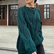 Одежда handmade. Livemaster - original item Jerseys: Women`s knitted sweater with braids of the color dark green oversize. Handmade.