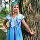 Льняное платье с ручной вышивкой "Незабудки" в стиле бохо, Платья, Коломна,  Фото №1