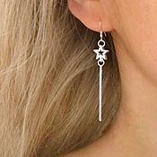 Earrings Silver Winter long, asymmetrical with a Druze of quartz