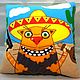 Pillow decorative applique red cat Mexican, Pillow, Moscow,  Фото №1