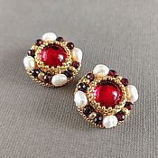 Украшения handmade. Livemaster - original item Round Ear Clips for Women, Red earrings Clips with Garnet. Handmade.