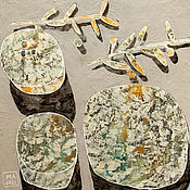 Картины и панно handmade. Livemaster - original item Painting Still Life with bowls (gray, ochre turquoise). Handmade.
