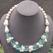 Украшения handmade. Livemaster - original item Aquaquartz necklace, natural pearls and Majorca pearls. Handmade.