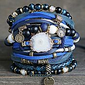 Украшения handmade. Livemaster - original item Bracelet made of stones blue leather BOHO 
