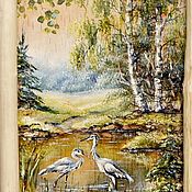 Картина на бересте " Грибная полянка " подарок для грибника