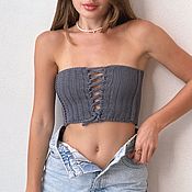 Одежда handmade. Livemaster - original item Cropped bandeau top knitted with lace-up Grace. Handmade.