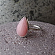 Silver ring with Peruvian pink opal, drop shape, silver 950.