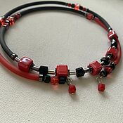 Украшения handmade. Livemaster - original item CUBES necklace: stylish red and black jewelry, modern rubber. Handmade.
