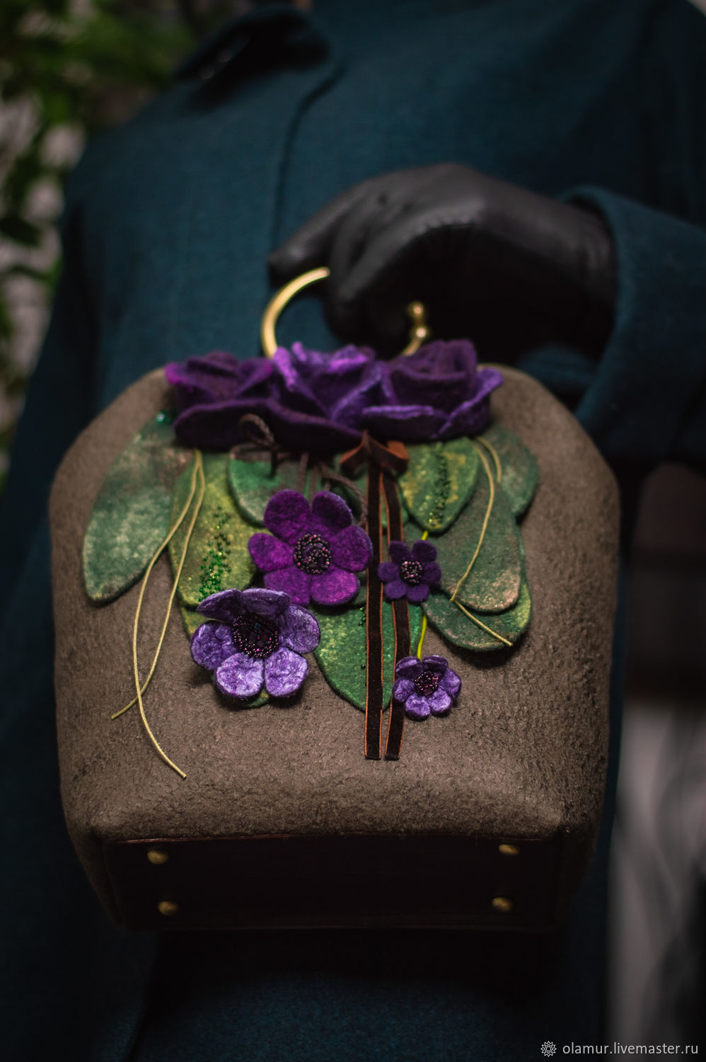 Bag with clasp felted women's brown with flowers, Clasp Bag, Chelyabinsk,  Фото №1