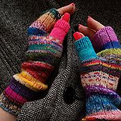 Вязаные перчатки шерстяные "Бирюзовый снег"