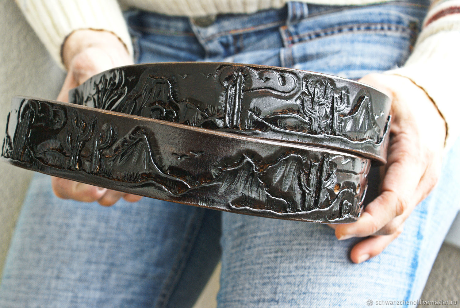 Black leather belt 'Prairie', Straps, Krasnodar,  Фото №1